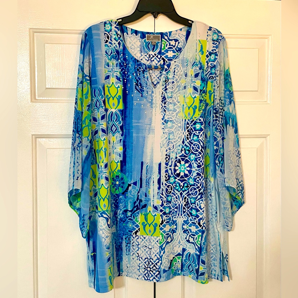 Jm Collection Tunic Style Blouse With Beaded Accent